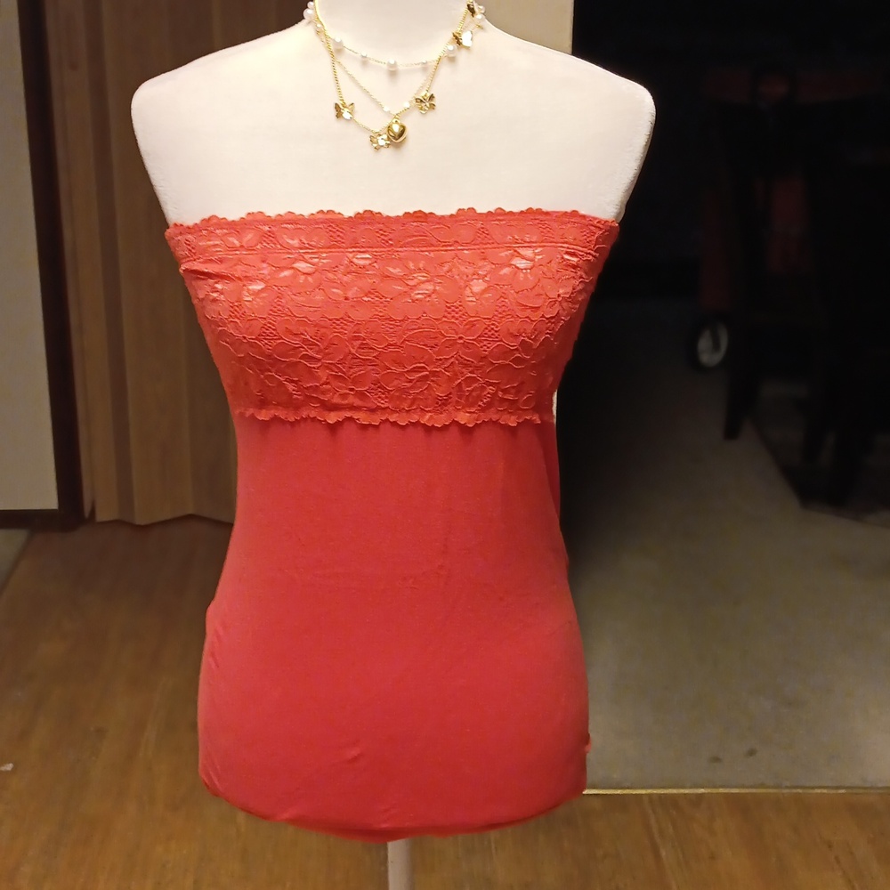 ACTIVE BASIC PINK FLORAL LACE TUBE TOP